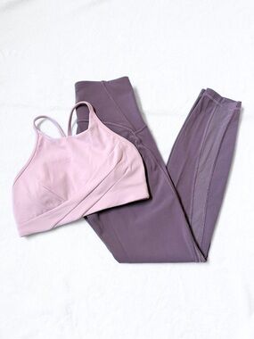 NWT/EUC Lululemon Flow Y Bra + Train Times 25” – Pink Peony/Vintage Grape – Sz 4